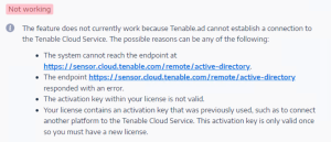 Tenable.ad 无法连接到 Tenable 云服务。